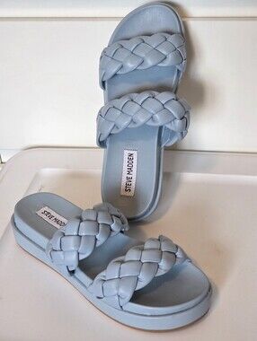 Steve Madden Dusty Blue Braided Puffy Platform Sandals Sz 37 Soft Girl Preppy